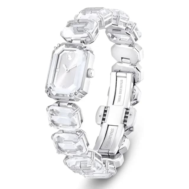 【SWAROVSKI 施華洛世奇】八角切割水晶腕錶 白色方形錶 時尚穿搭 母親節禮物推薦(5621173)