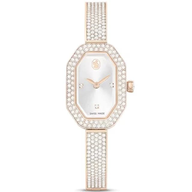 【SWAROVSKI 施華洛世奇】多邊形方錶 璀璨香檳金 精緻女錶 母親節優惠 禮物推薦-30.5x19mm(5672987)