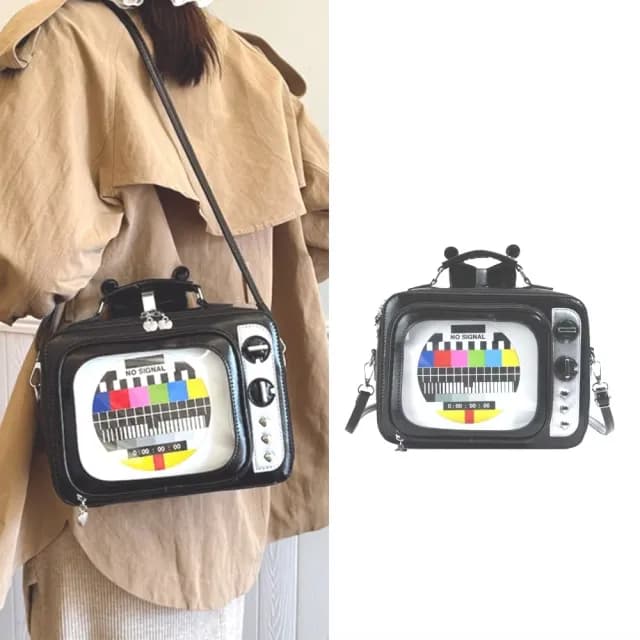 【甜妹酷風】雙11 復古電視機造型雙肩包(痛包 穿搭 娃包 書包 肩背包 單肩包 生日禮物 手提包  