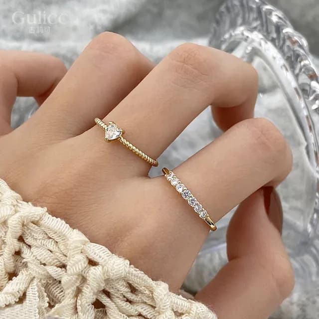 【Gulicc】戒指 輕奢方晶 愛心 雙戒(雙11 聖誕節 生日 造型戒 食指戒 尾戒 禮物)