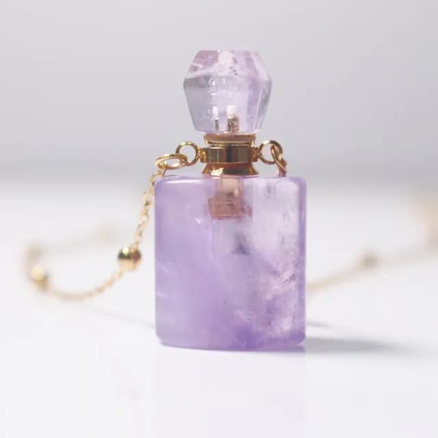 【天然礦石】天然紫水晶精油瓶香水項鍊(思緒 好人緣 開運飾品 短鍊 鎖骨鍊 香薰罐 生日禮物)