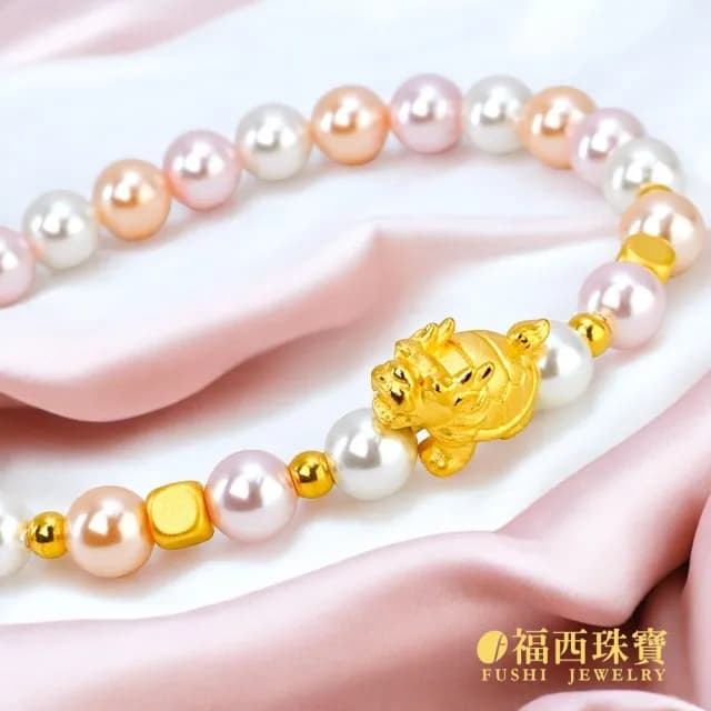 【福西珠寶】雙119999黃金手鍊 守護小龍龜水晶珍珠手串(金重0.28錢正負0.03錢)