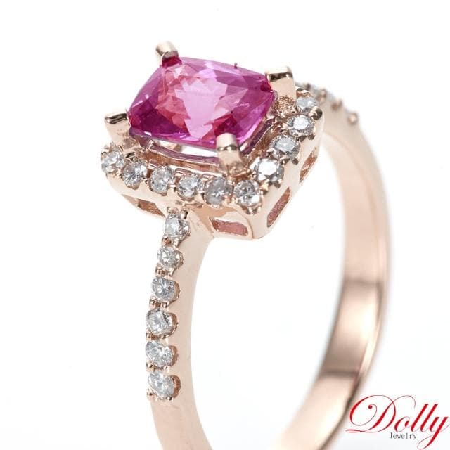 【DOLLY】買一送一 1克拉 無燒斯里蘭卡艷彩粉色藍寶石18K玫瑰金鑽石戒指-012(情人節 交換禮物首選)