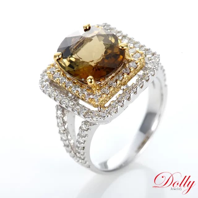 【DOLLY】4克拉 天然碧璽14K金鑽石戒指(母親節 長輩送禮 交換禮物首選)