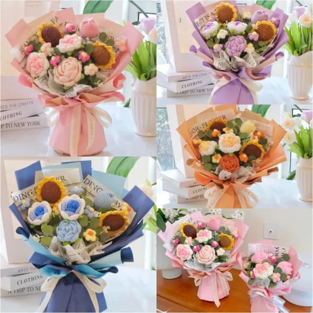 【天使愛美麗】針織花束  畢業花束 玫瑰 鬱金香 向日葵 太陽花(畢業 教師節 生日禮物)