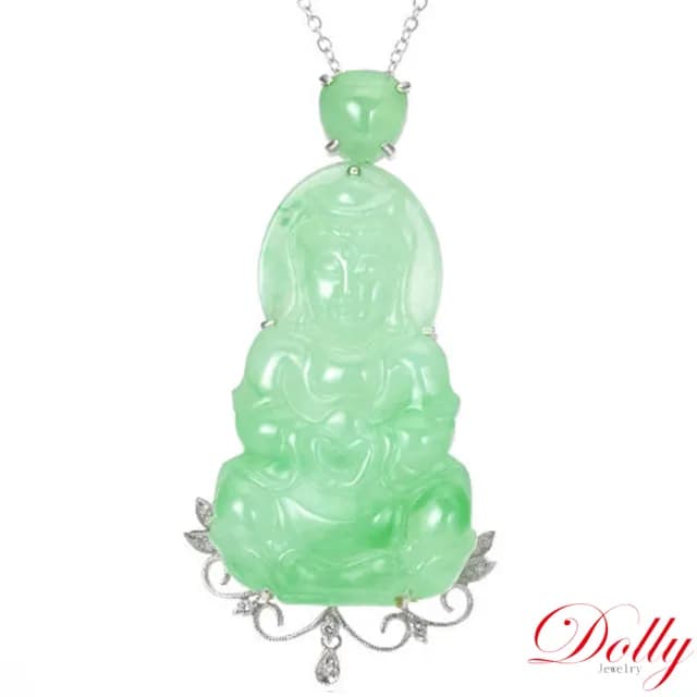 【DOLLY】14K金 緬甸冰芙蓉種A貨翡翠觀音鑽石項鍊(母親節 長輩送禮 交換禮物首選)