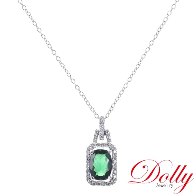 【DOLLY】情人節禮物 1克拉 天然沙佛萊石18K金鑽石項鍊(母親節 長輩送禮 交換禮物首選)