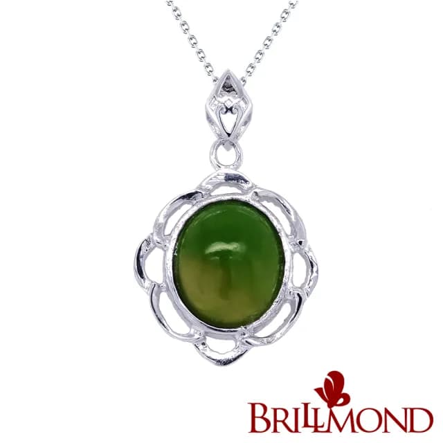 【BRILLMOND JEWELRY】12MM 山水畫天然和闐碧玉墜 925銀台(主石12MM X 10MM)