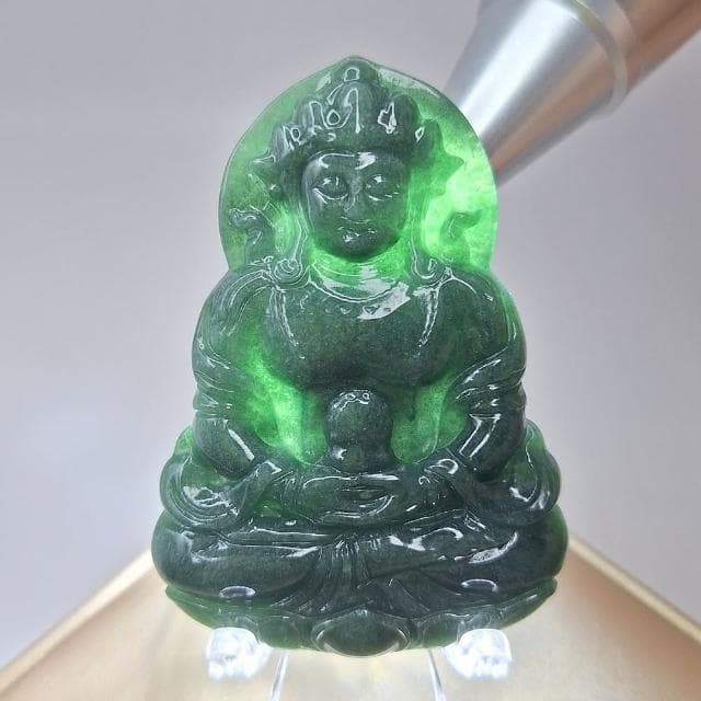 【鵝娘翡翠】天然A貨翡翠 滿濃綠 度母觀音 吊墜牌件(翡翠度母觀音)