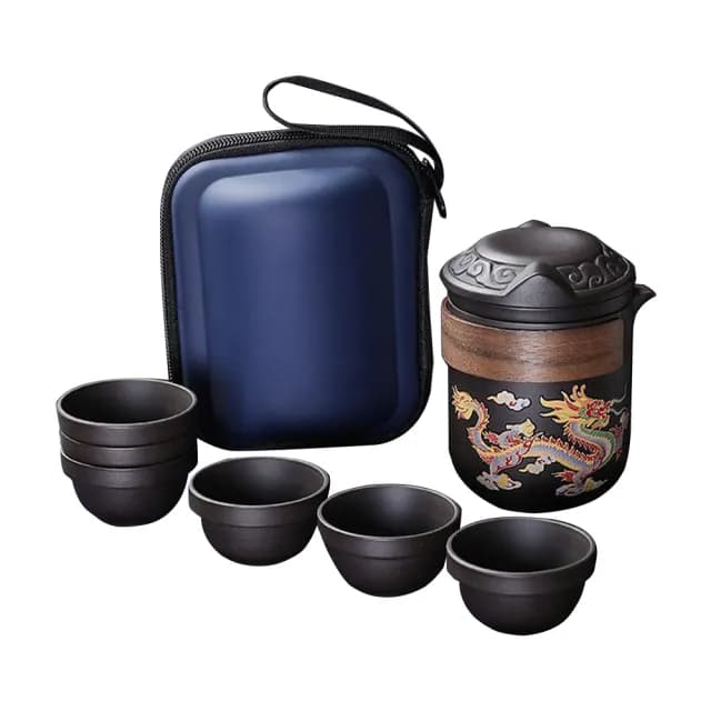 【余惜】茶具 茶壺 變色紫砂壺茶具 茶杯 龍鳳呈祥茶具套裝(帶茶濾茶杯 泡茶壺 一壺六杯)