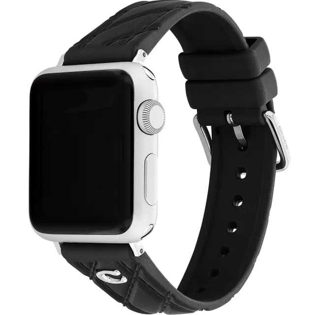 【COACH】Apple Watch 錶帶 38/40/41mm適用 黑色菱格紋矽膠錶帶 禮物 送禮(不含手錶)