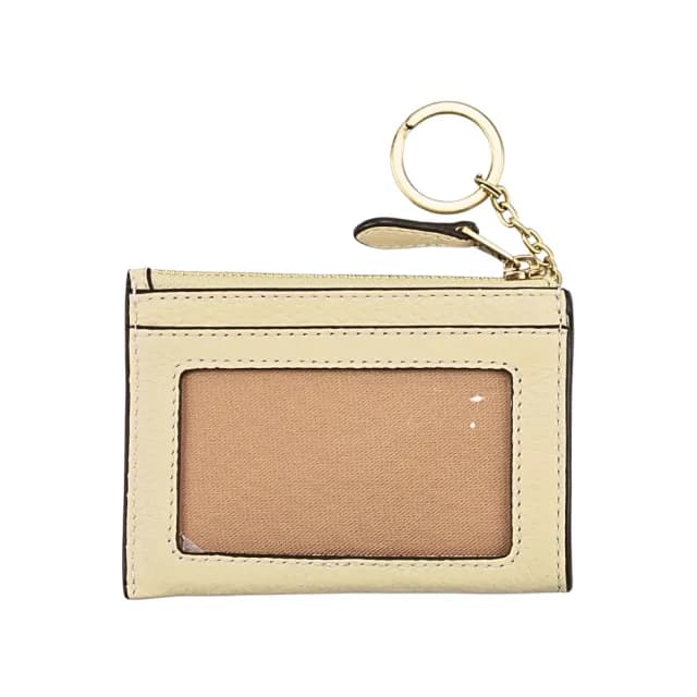 【COACH】月光水晶荔枝紋皮革前卡夾鑰匙零錢包(米黃色)