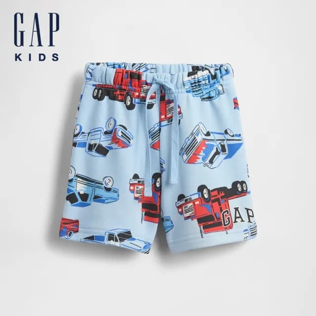 【GAP】男幼童裝 Logo印花抽繩鬆緊短褲-淺藍色(781857)