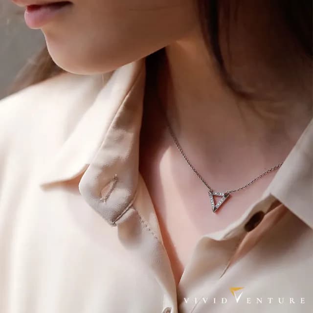 【Vividventure 亞帝芬奇】925純銀 10分 天然鑽石 鑽石 項鍊 環繞