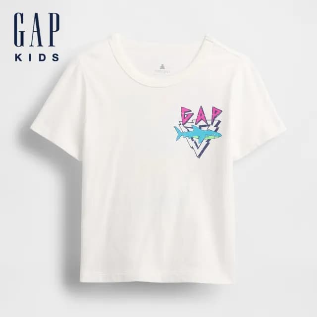 【GAP】男幼童裝 純棉印花圓領短袖T恤-白色(782506)