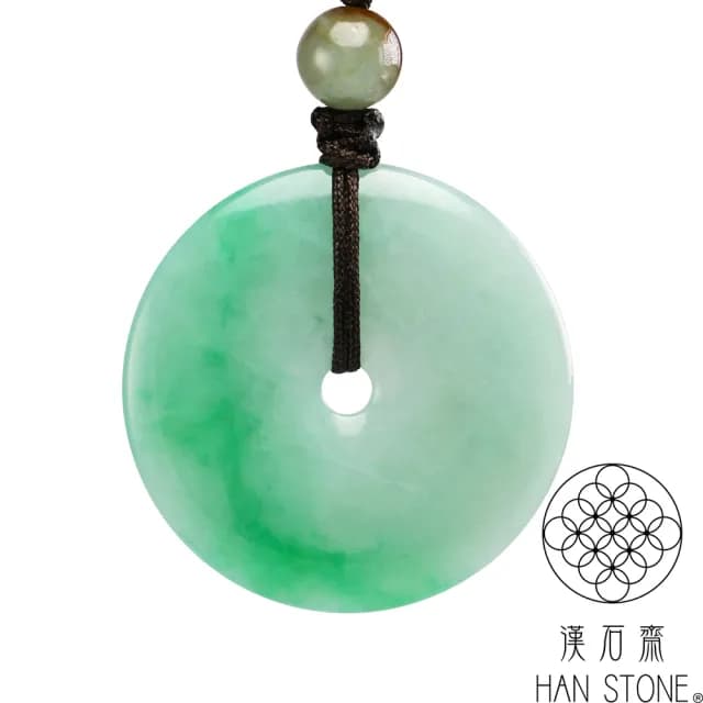 【漢石齋】情人節禮物 天然翡翠A貨 平安扣玉佩吊墜 飄花種帶辣綠(32*32*4mm)