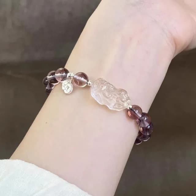 【MoonDy】雙11 貔貅手鍊 天然紫水晶 水晶手鍊 手鍊 白水晶貔貅 飾品 s925純銀 葫蘆吊墜 串珠手