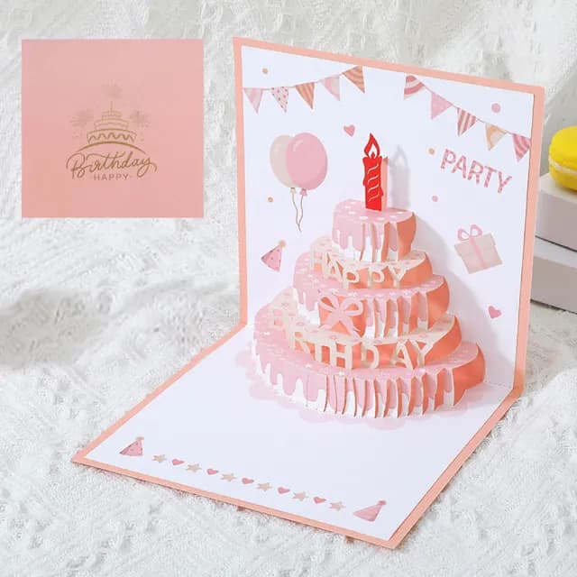 【Paper Play】生日卡片 立體賀卡/生日卡片-3D音樂彩色燈光粉嫩色系立體蛋糕造型卡片(5色任選)
