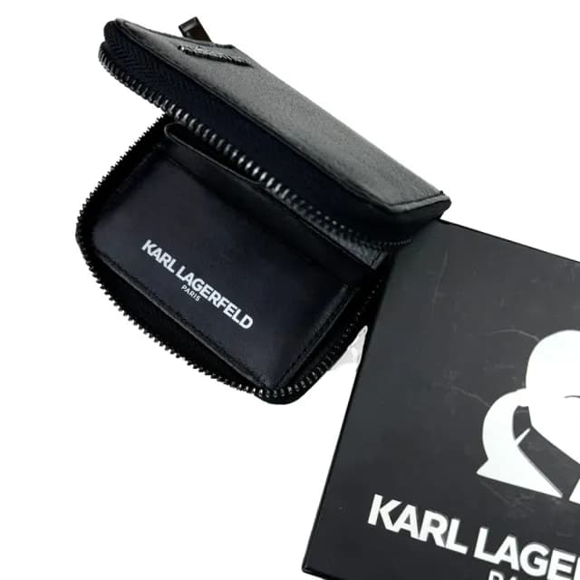 【KARL LAGERFELD 卡爾】卡爾 拉鍊皮夾 附盒 真皮皮夾 羊皮 零錢袋  錢包 生日禮物 送禮(拉鍊皮夾1012CG3)