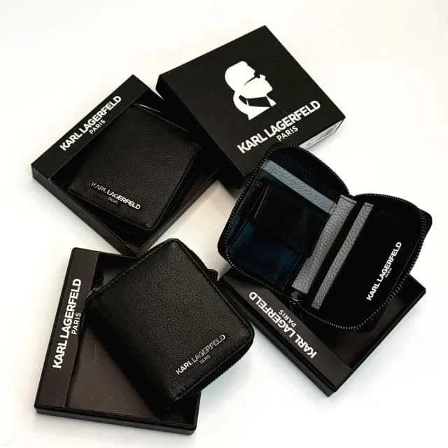 【KARL LAGERFELD 卡爾】卡爾 拉鍊皮夾 附盒 真皮皮夾 羊皮 零錢袋  錢包 生日禮物 送禮(拉鍊皮夾1012CG3)