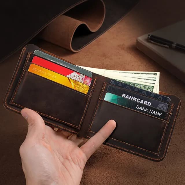 【LEESA】雙11 錢包\短夾\瘋馬皮錢包\皮夾短夾\美金皮夾\牛皮短夾\禮物\錢包