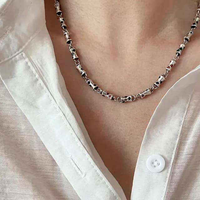【LEEHER】父親節禮物 s925純銀/鎖骨鍊/女生項鍊/拼接項鍊/男生項鍊/復古項鍊/禮物/項鍊/多色鋯石項鍊/銀飾