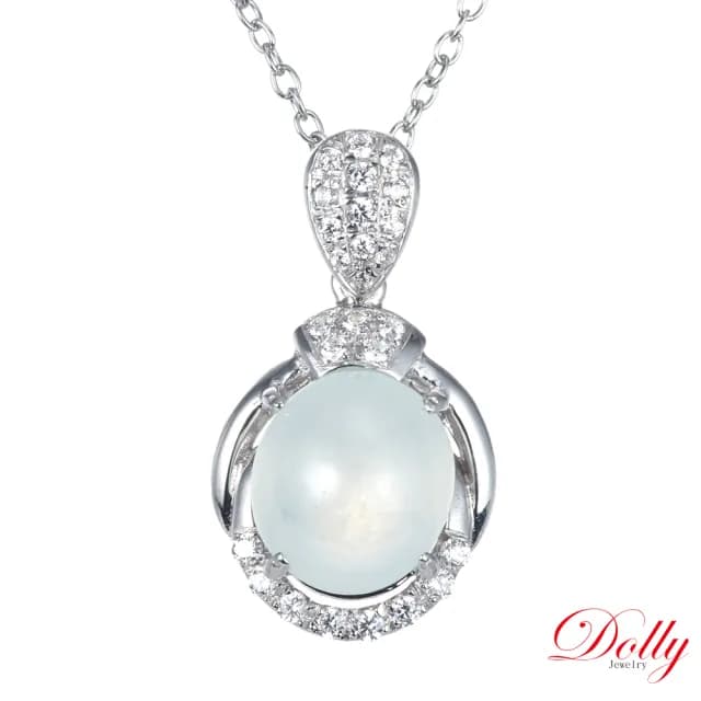 【DOLLY】情人節禮物 14K金 緬甸冰種A貨白翡鑽石項鍊-009(現貨 母親節 長輩送禮首選)