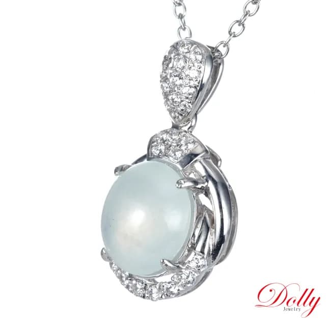 【DOLLY】14K金 緬甸冰種A貨白翡鑽石項鍊-009(母親節 長輩送禮首選)