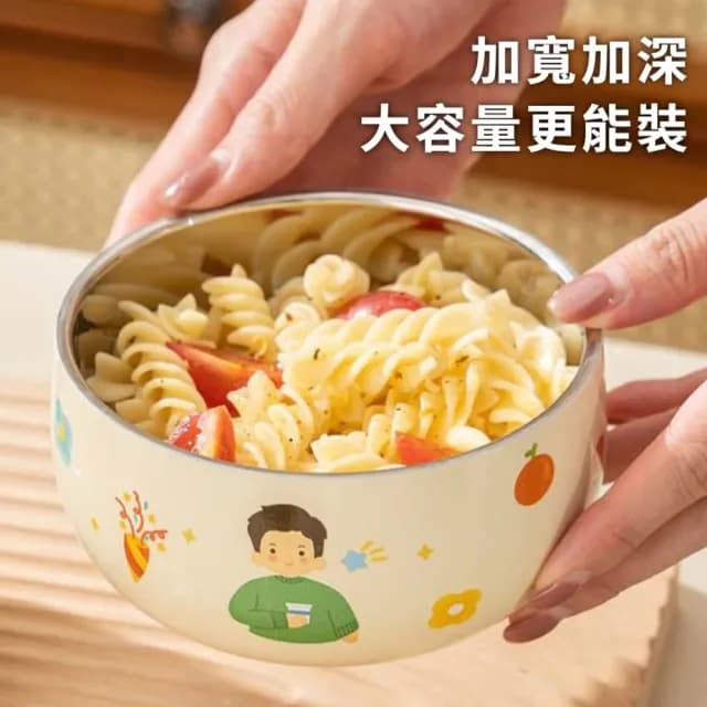 【可愛親子】不鏽鋼插畫風兒童碗2入組(寶寶 飯碗 防燙碗 泡麵碗 湯碗 防摔碗 露營 環保餐具 便當盒)
