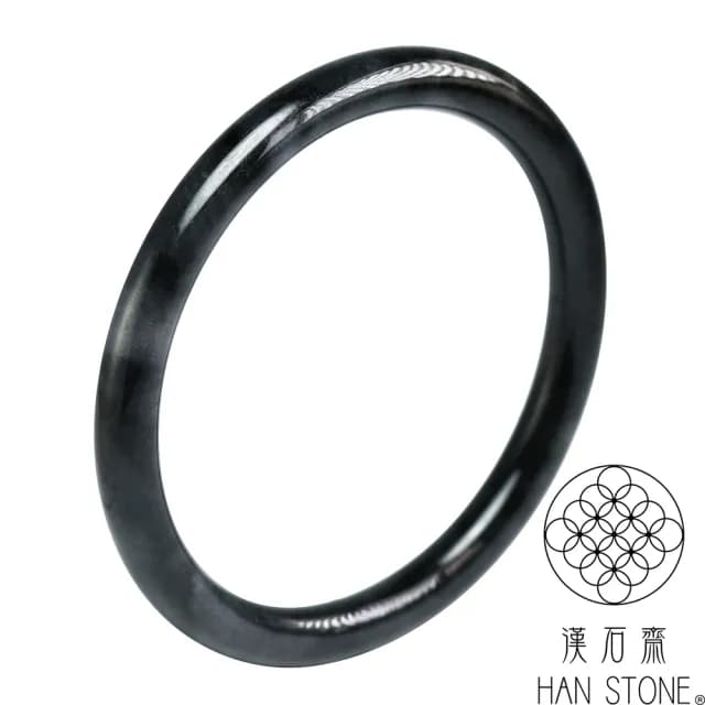 【漢石齋】情人節禮物 天然翡翠A貨 圓條手鐲玉鐲 冰糯種山水墨翠(手圍18.4/版寬6.7mm)