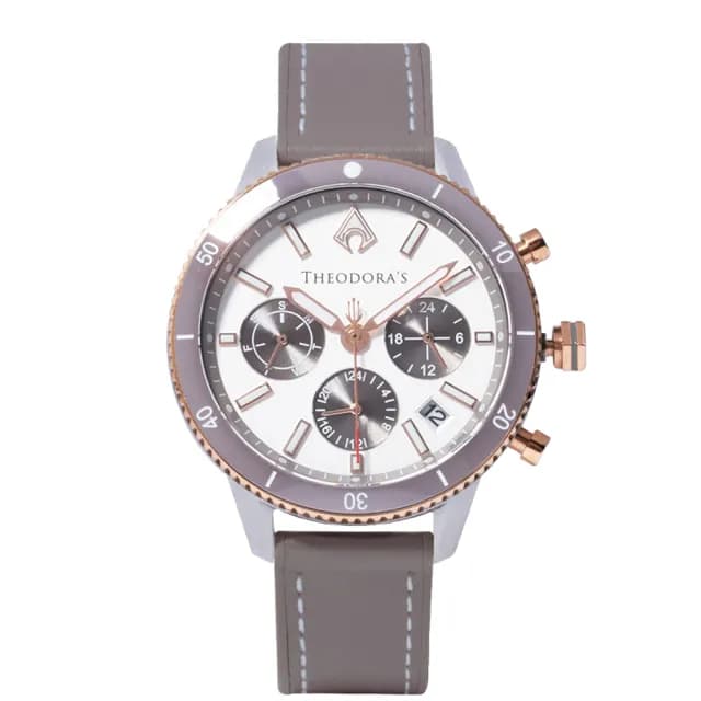 【THEODORA’S 希奧朵拉】(小錶面)水行俠夜光潛水手錶-真皮矽膠錶帶(潛水錶 真三眼計時 陶瓷圈)