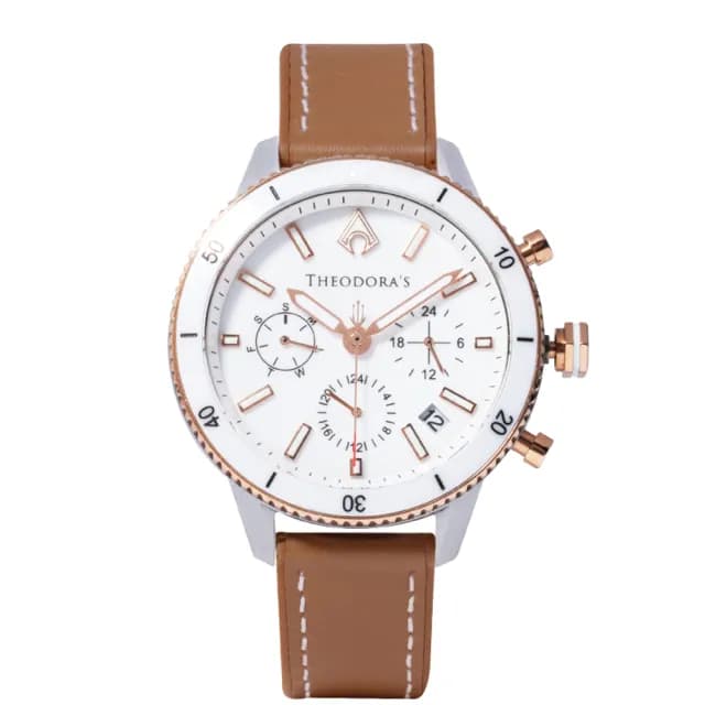 【THEODORA’S 希奧朵拉】(小錶面)水行俠夜光潛水手錶-真皮矽膠錶帶(潛水錶 真三眼計時 陶瓷圈)