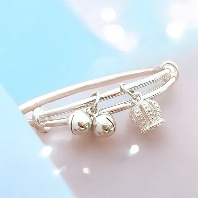 【珠兒綠】999純銀幸福皇冠搖鈴純銀手鐲-嬰兒 開運(純銀手環 手鍊 彌月禮物 附禮盒禮袋 開運)