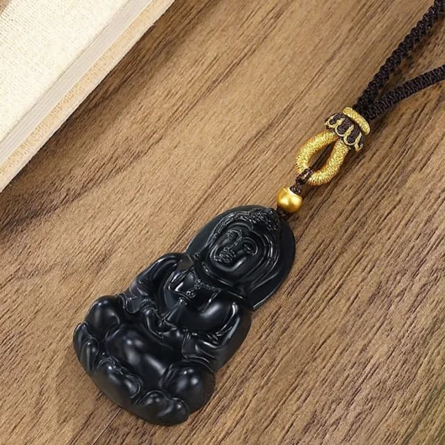 【LEEHER】男生/項鍊/飾品/和田玉/玉石/觀音像/佛像/吊墜/足金999/編繩項鍊/首飾/保平安/雕刻/