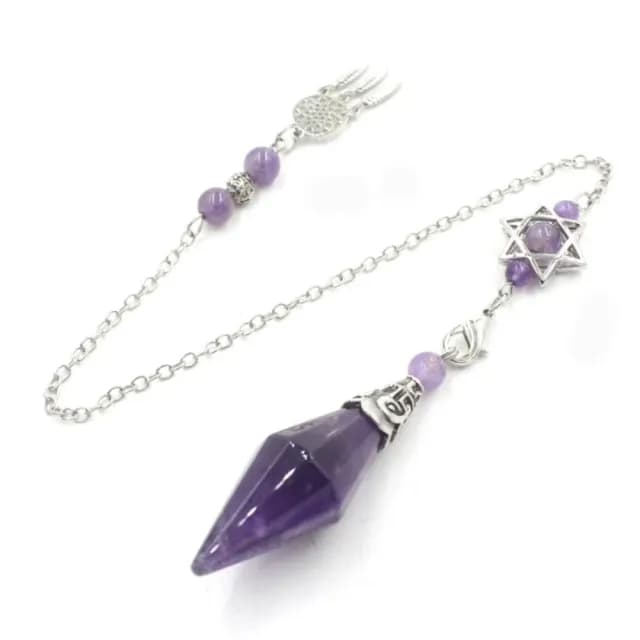 【你的能量】天然紫水晶六芒星掛飾靈擺(招財 淨化 能量水晶 風水 事業運 開運 男女 人緣 吊墜 生日禮物)