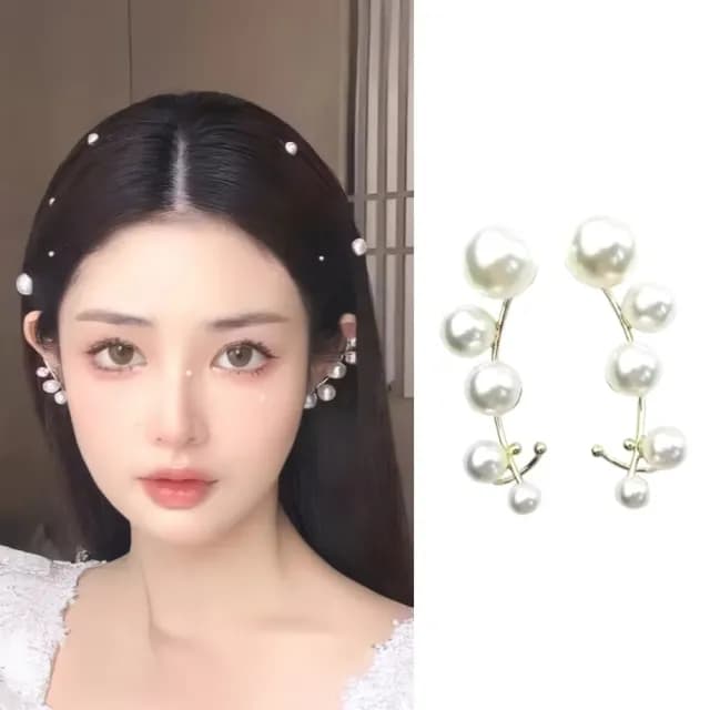 【婚禮焦點】高級感新娘單排珍珠耳骨夾-一對(耳骨夾 耳夾 夾式耳環 無耳洞 耳環 復古)