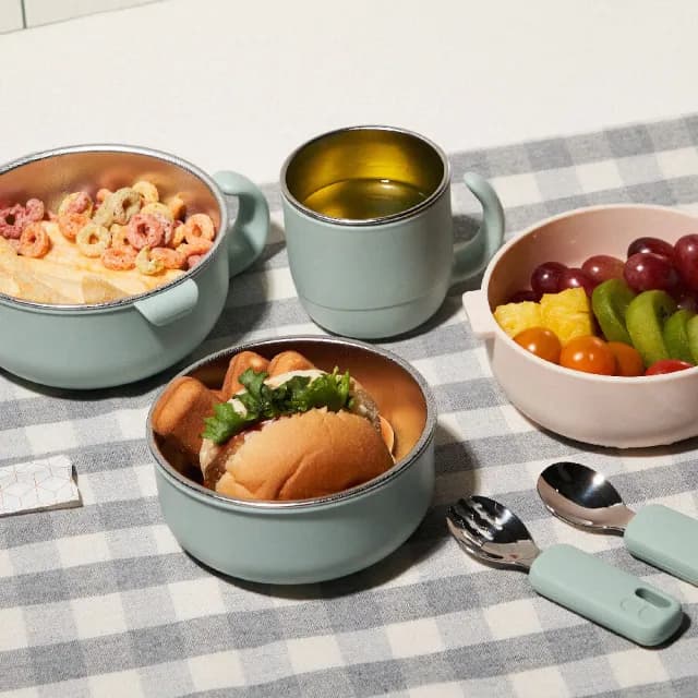 【MOTHER-K】Hug 外出豪華不鏽鋼餐具多件組(餐碗/杯子/湯匙/叉子/湯碗/水果盒)