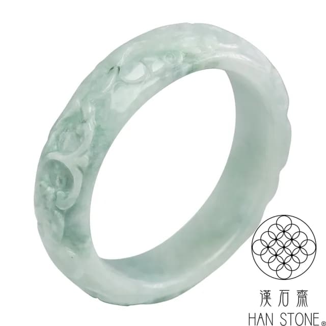 【漢石齋】情人節禮物 天然翡翠A貨 雕花手鐲玉鐲 飄花種(手圍18.4/版寬16.7mm)
