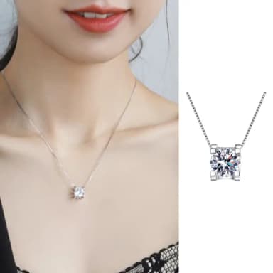 【KT DADA】純銀項鍊 飾品 s925銀 一克拉 吊墜 女生項鍊 項鍊女 高級感 鋯石 項鍊 鋯石項鍊 莫