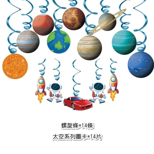 【橘魔法】森林動物 宇宙太空 生日快樂拉條+蛋糕插牌(週歲 生日快樂 場景布置 布置用品 拉條 場地)