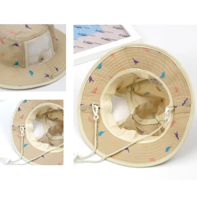 【橘魔法】滿印恐龍透氣網眼防曬遮陽帽(盆帽 漁夫帽 大童 帽子 圓帽 防曬 童帽 遮陽帽 男童 兒童 童裝)