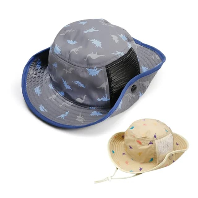 【橘魔法】滿印恐龍透氣網眼防曬遮陽帽(盆帽 漁夫帽 大童 帽子 圓帽 防曬 童帽 遮陽帽 男童 兒童 童裝)