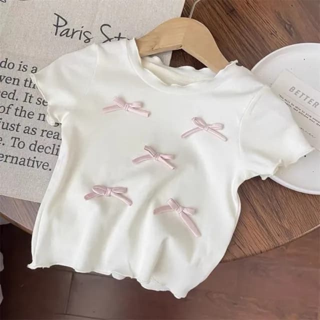 【Baby 童衣】兒童短袖套裝 女童夏季蝴蝶結上衣+粉格紋套裝 89119(共１色)