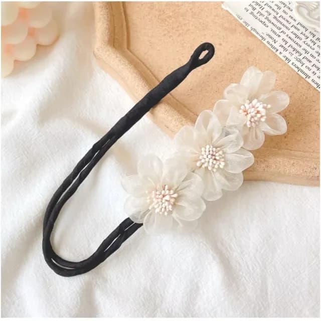 【氣質公主】韓式紗花盤髮器2入(髮飾 髮帶 髮圈 髮夾 包包頭 馬尾扣 懶人盤髮 丸子頭 交換禮物)