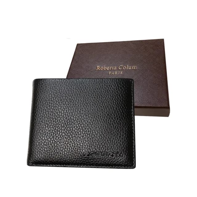 【Roberta Colum】情人節禮物 七夕 真皮包包  諾貝達 男用皮夾 短夾 專櫃皮夾 進口軟牛皮短夾(24002-1黑色)