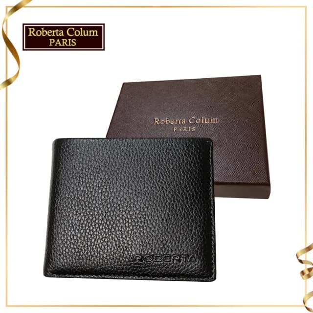 【Roberta Colum】情人節禮物 七夕 真皮包包  諾貝達 男用皮夾 短夾 專櫃皮夾 進口軟牛皮短夾(24002-1黑色)