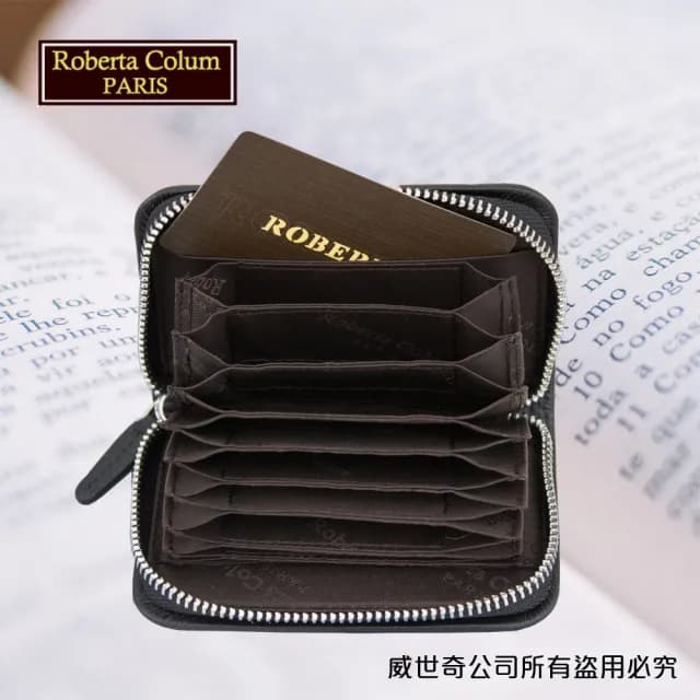 【Roberta Colum】情人節禮物 七夕 真皮包包  諾貝達男用皮夾 卡片夾 專櫃進口軟牛皮短夾(24011-1黑色)