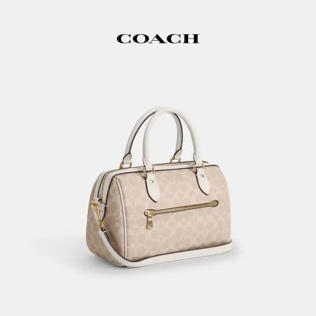【COACH】蔻馳官方直營 ROWAN經典Logo手袋 斜背包 側背包 斜挎包 手提包-IM/沙黃色/粉筆白色(CV961)