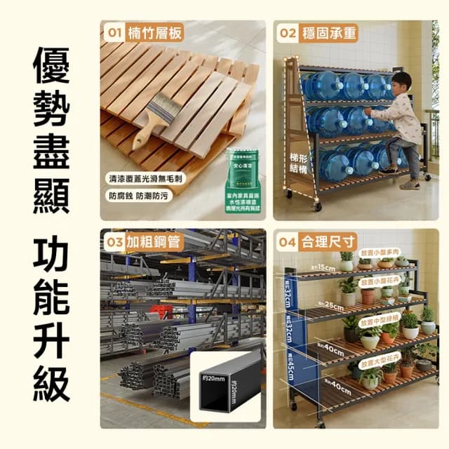 【匠藝家居】落地花架 陽台花架 三層花架 盆栽架 植物架 花盆架 可移動層架(80*40*100 帶輪子 層高可調)