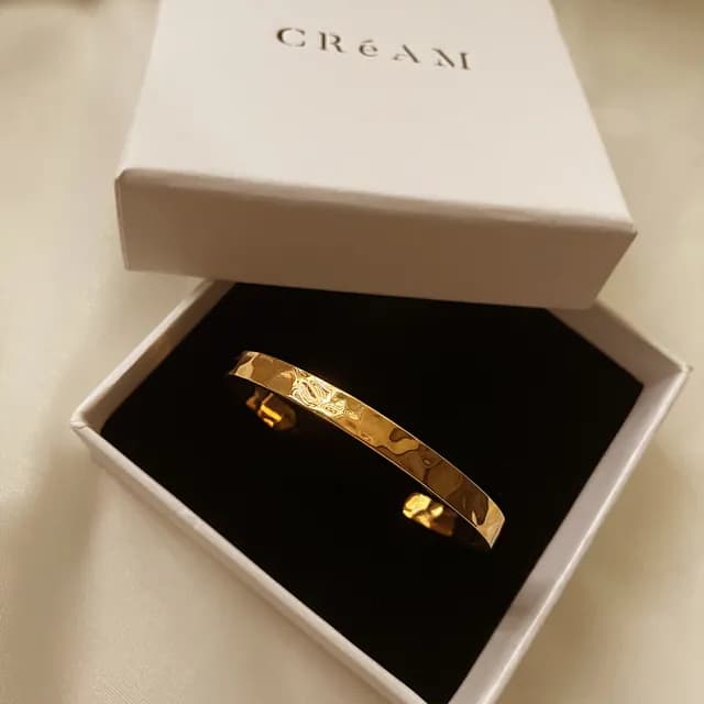 【CReAM】Xenia鍍18K金色輕奢波紋捶紋簡約手鐲女手環(生日 禮物 送禮 禮盒)
